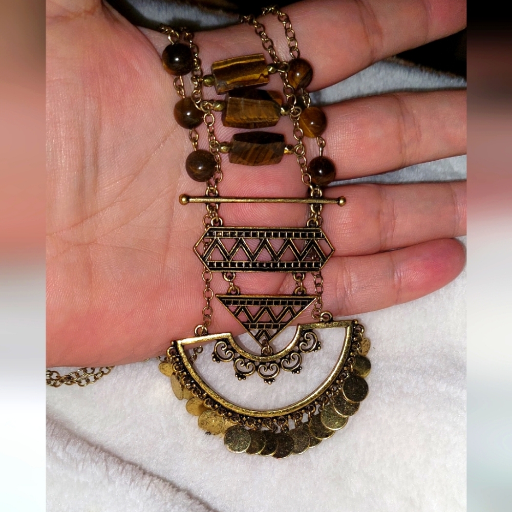 Bohemian Gold and Brown Necklace
